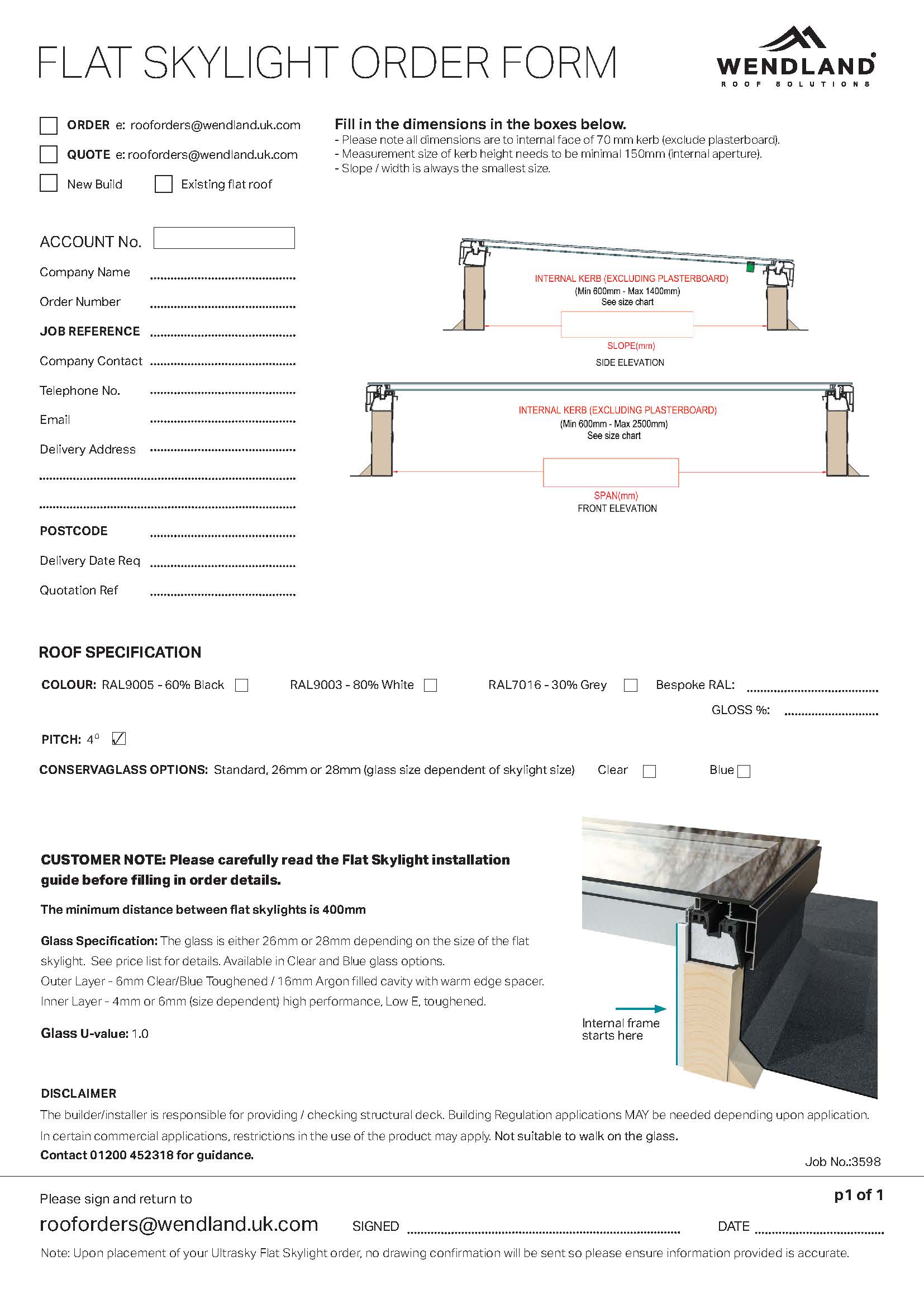 Flat Skylight Order Form